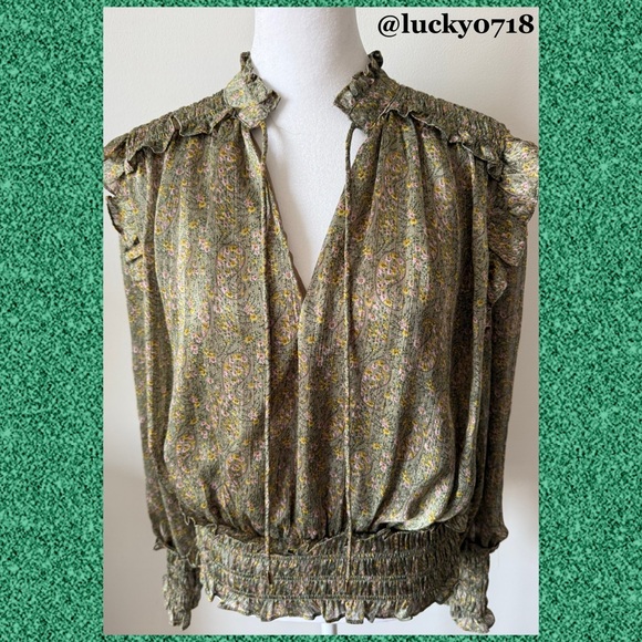 Elon for Rails NWOT Green Floral Smocked Waist Boho Blouse Sz S - Picture 2 of 6